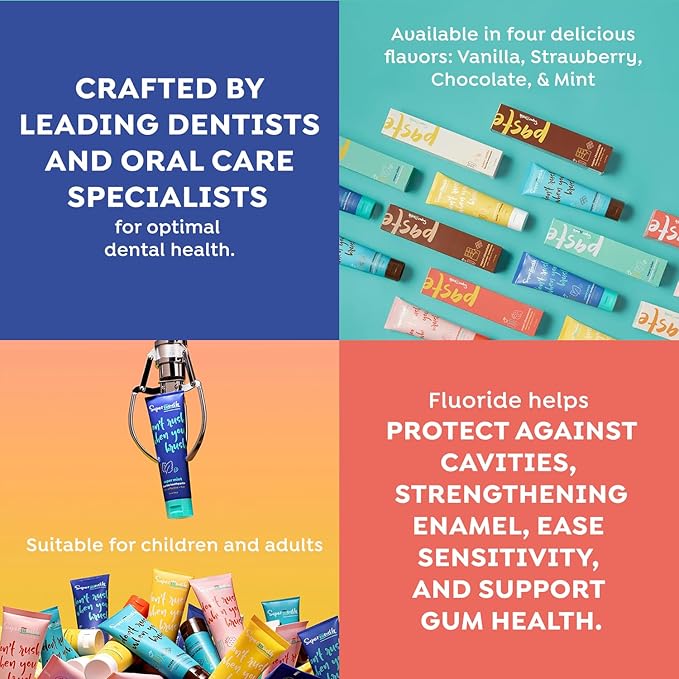Fluoride Toothpaste - Adults & Kids, Fights Cavities, Whitens, Nano Hydroxyapatite, Dentist Developed, Safe Clean Ingredients, Gentle on Sensitive Teeth, Vitamins D3 & K2, 4 Tasty Flavors