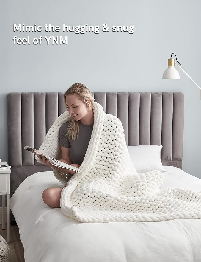 YnM Chunky Throw Blanket, Medium-Weight, Hand Knitted, Skin Friendly, Ventilated and Breathable, Machine Washable, Home Décor Piece for Couch, Sofa and Bed (White, 50x70 Inch)