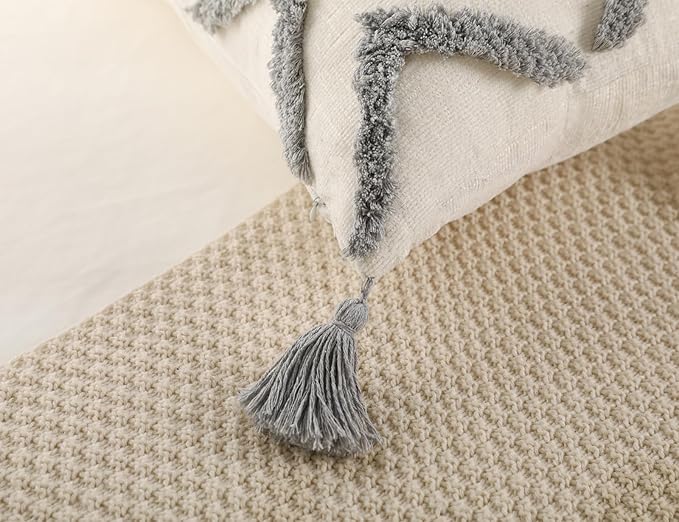 PANOD Decorative Long Lumbar Pillow Cover 16x36 Boho,Super Soft Chenille Extra Long Lumbar Pillow Case Cover with Tassel for Bed Sofa Couch Farmhouse Livingroom,Grey,Modern Skinny