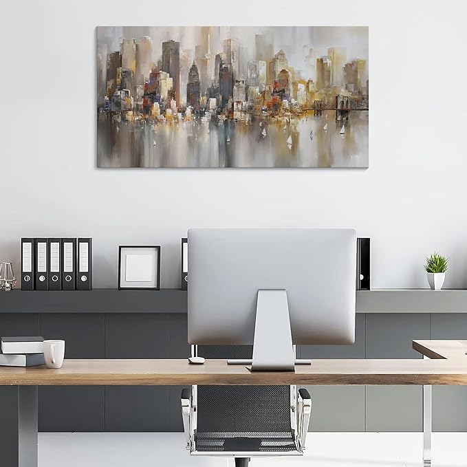 New York City Wall Art - Modern Abstract Wall Art for Living Room, Office & Bedroom Cityscape & Paintings for Bedroom brooklyn bridge Wall Art Pictures Wall Decor Chicago Artwork for Walls 20×40IN