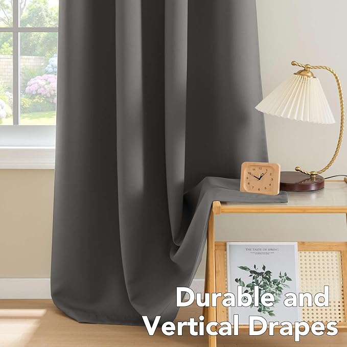 H.VERSAILTEX Premium Solid Thermal Insulated Blackout Grey Curtains Window Drapes - 2 Panels Set- Charcoal Gray, 52x72 Inch,8 Grommets per Panel