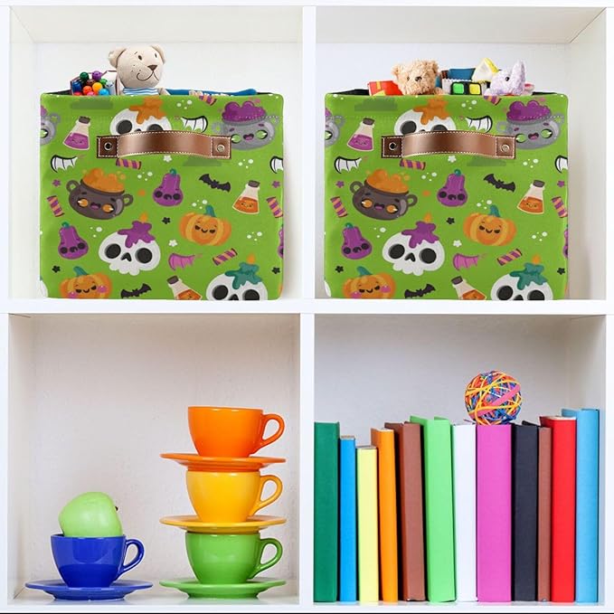 Storage Basket Bin Halloween Horror Pumpkin Organizer Basket Collapsible Shelf Basket Cube with handle for Nursery Bedroom Bathroom