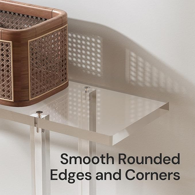 Acrylic Narrow Console Table for Entryway, 7.6" D x 39.4" W x 31.5" H, Square Legs, Skinny Entry Table for Sofa, Foyer, Hallway, Living Room, Modern, 2-Tier, Clear