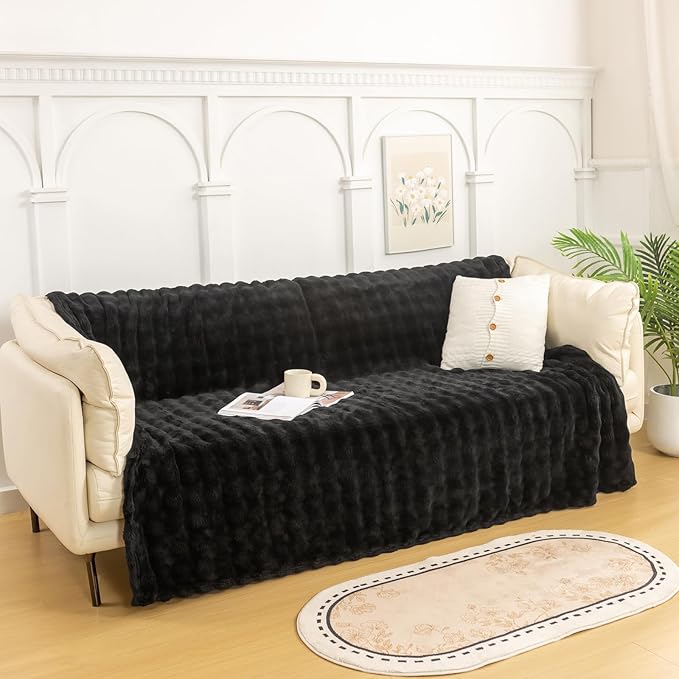 YUSOKI Luxury 3D Bubble Throw Blanket 3.1lb,All Ages,Home Decoration, (Black,60 * 80inches)
