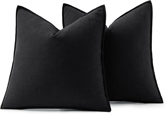 MIULEE Decorative Linen Euro Sham Pillow Covers 26x26 Black Boho Farmhouse Neutral Couch Throw Pillows for Halloween Bed Pack of 2 Accent Modern Pillowcase Sofa Livingroom Home Decor