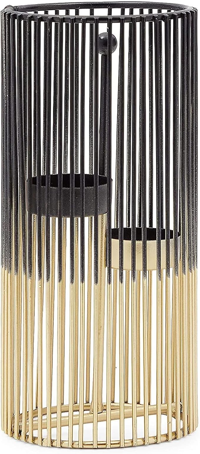 Juvale Set of 2 Black and Gold Geometric Candle Holders for Modern Table Decor (2 Sizes) - Black and Gold Candle Holder Set for Table Centerpieces