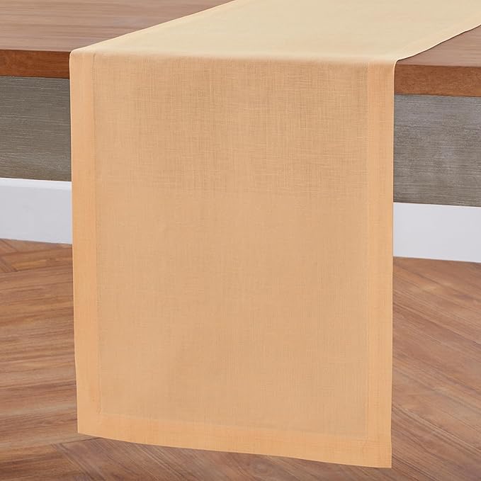 Solino Home Linen Peach Table Runner 48 Inches - 100% Pure Linen Short Table Runner 14 x 48 Inch Ideal for Dresser and Coffee Tables - Fete