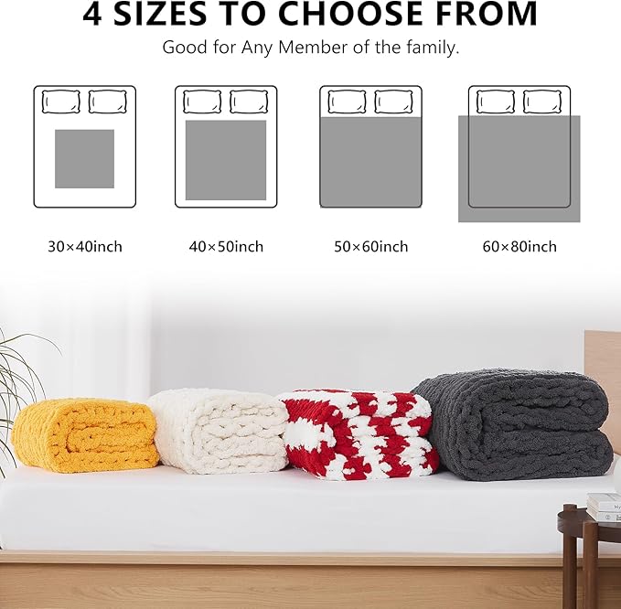 L'AGRATY Chunky Knit Blanket Throw - Soft Chunky Throw Blanket 30x40: 100% Hand Kintted Chenile Crochet Throw Blanket for Couch - Large Cable Knit Chunky Blanket for Home Decor(Mustard Yellow)