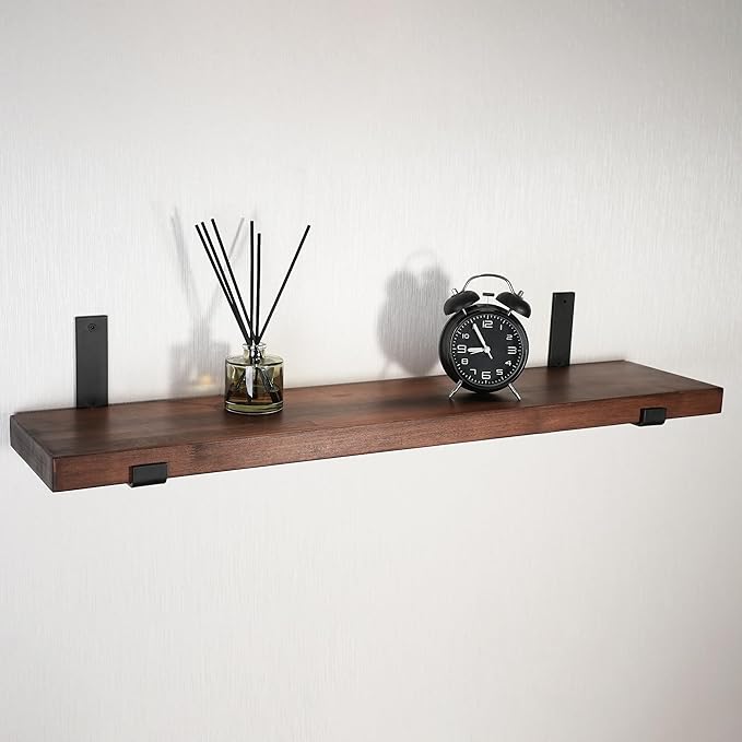 CONSDAN Floating Shelves for Wall Mounted Book Shelf Hanging Shelves Floating Bookshelf for Bedroom, Bathroom, Living Room, Kitchen USA Grown Solid Hardwood, Dark Maple 60x7.5x1.5 in (Set of 2)