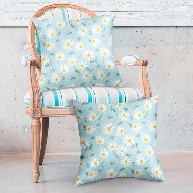 2 Pack Retro Cute Daisy Decor Throw Pillow Covers, 18x18 Pillow Cover, Decorative Couch Pillow Covers Flower Decor Pillowcase for Sofa Cushion Sofa Home Bedroom Office Car Seat Living Room