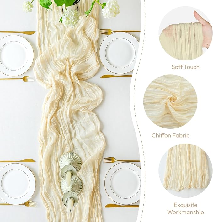 Sioloc 1 Pack Beige Cheesecloth Table Runner Fall Autumn Decor for Home 10ft Table Cloth for Tea Wedding Birthday Party Baby Bridal Shower Halloween Thanksgiving