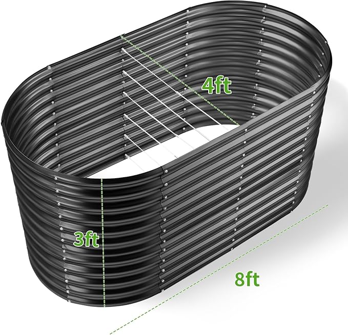 Land Guard 8x4x3ft Oval Galvanized Raised Garden Beds, Large-Capacity Metal Planter Box Outdoor, Durable Deep Raised Garden Bed 3ft Tall, Raised Beds for Gardening Vegetables, Dark Grey