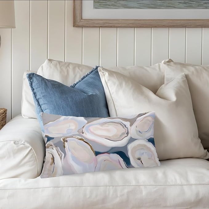 Coastal Beach Room Decor 12x20 Pillow Cover, Ocean Coastal Beachy Oyster Decorative Lumbar Pillow Covers for Bedroom Living Room Home Sofa Couch