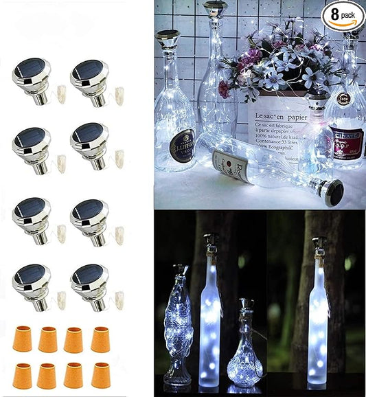 Solar Cork Lights Outdoor - Waterproof Fairy Lights for Wedding Party, Garden, Patio & Pathway Decor - Suitable for Most Wine Bottle Mouths - Cool White (8 Pack)