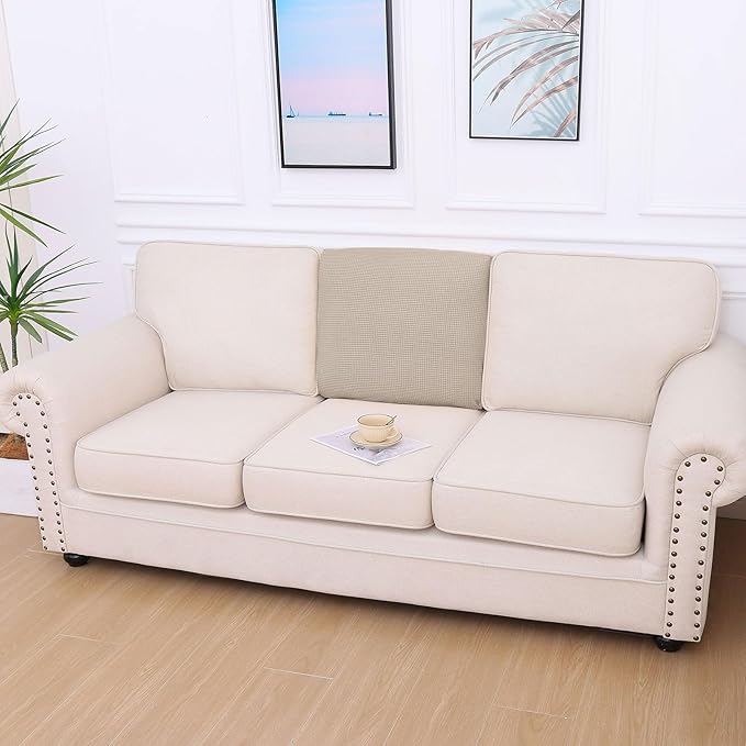 hyha Waterproof Couch Cushion Covers for Pets, Non Slip Sofa Seat Cover for Dogs Washable, Soft Thick Stretch Jacquard Fabric, Sofa Slipcovers with Elastic Bottom (1 Piece for Backrest L, Taupe)