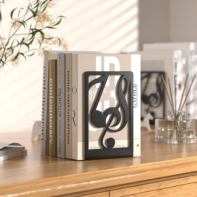 Metal Book Ends 1 Pair for Heavy Books & Shelves - Black Home Decorative Book Shelf Holder Gifts