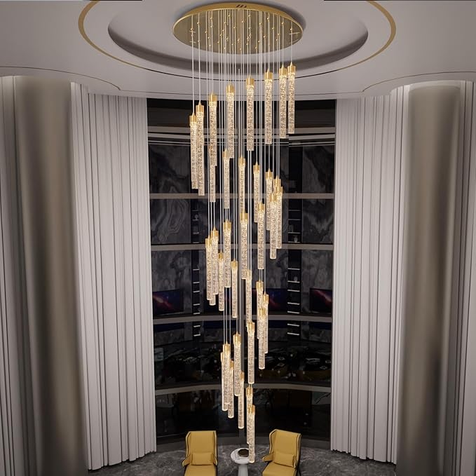 Chandeliers for Living Room 38-Lights Modern Crystal Light Extra Large Chandelier Light Fixture Entryway Foyer High Ceiling Chandeliers Lighting with Sloping Ceiling (Gold Chandelier)