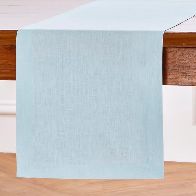 Solino Home Linen Ice Water Table Runner 72 Inches Long - 100% Pure Linen 14 x 72 Inch Table Runner - Fete