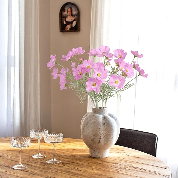 IPOPU Light Purple Cosmos Artificial Flowres 5PCS Fake Wildflowers 24.5" Lilac Flowers Artificial Daisies Silk Flowers with Stems for Baby Shower Centerpieces Home Table Decor (Light Purple)