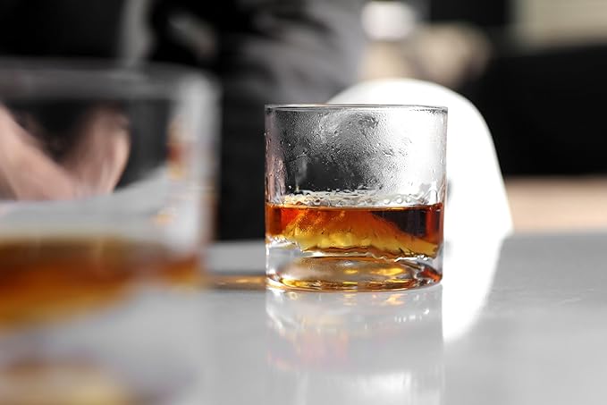 Mount Rainier Heavy Crystal Whiskey Glasses Gift Set of 2, Thick Freezable Bourbon Glass 1lb Each, Premium Whiskey Gifts for Men, Frozen Crystal Chills Cocktails, 10 oz