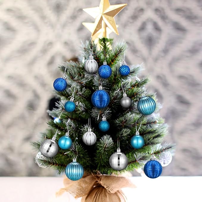 64 Pcs Winter Ball Ornaments Silver Blue Ornament for Tree 1.6/1.97/2.4 Inch Shatterproof Glitter Matt Xmas Baubles Assorted Size Winter Wonderland Ornament Decoration for Christmas Tree Party