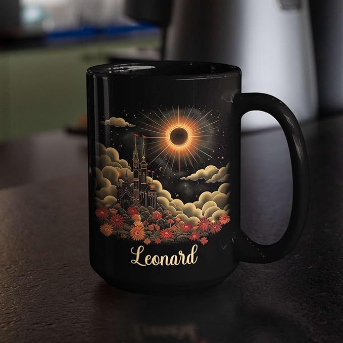 Personalized Name Coffee Mug 11oz 15oz, Custom Fantasy Castle Mug with Gothic Style, Vibrant Celestial Scene Ceramic Cup, Unique Castle Black Coffee Cup, Gifts for Her, Him