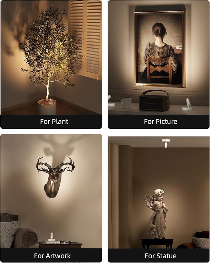 EZVALO Battery Powered LED Spotlight Indoor, Wireless Picture Lights with Remote,5500mAh Rechargeable Mini Display Light, Uplighting Indoor for Artwork Tree Painting Portrait (white-1Pack)