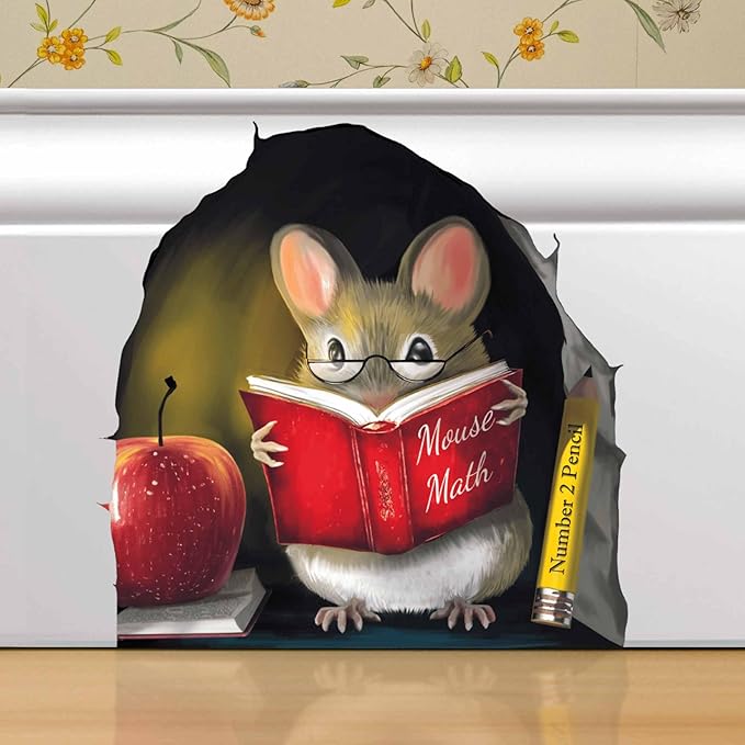 Teachers Pet Mouse Reading Book Wall Sticker Decal – Kids Room, Classroom, Home Decor, Bookcase, Book Lover Gift, Children's Bedroom, Nursery, Cute Mouse, MICESTERPIECE