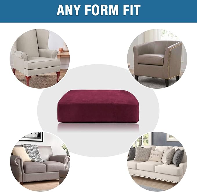 H.VERSAILTEX Velvet Stretch Couch Cushion Cover Plush Cushion Slipcover for Chair Loveseat Sofa Cushion Furniture Protector Seat Cushion Sofa Cover (2 Piece Medium Sofa Cushion Covers, Burgundy)