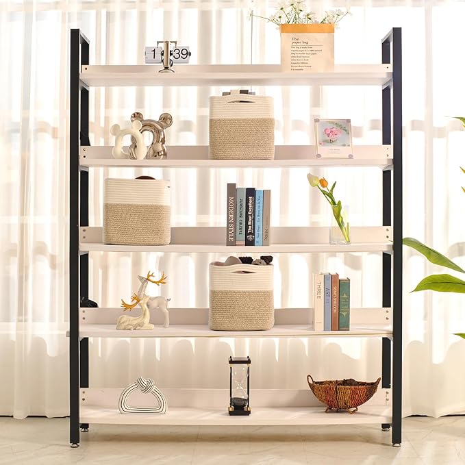 11 Inch Cube Storage Bins, Organizer Woven Cotton Rope Square Baskets for Organizing Shelves, Toys, Nursery, Off White & Brown (Pack of 3)