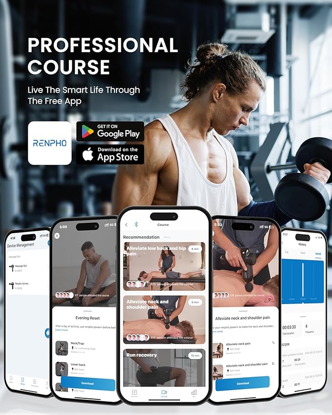 RENPHO Power Massage Gun Deep Tissue, Percussion Muscle Massage Gun for Athletes, Powerful Portable Electric Handheld Deep Tissue Massager Gun, LED Touch Display (Power+ THERMACOOL Deluxe)