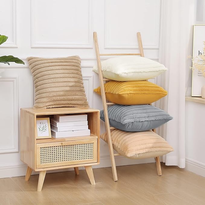 Pallene Faux Fur Plush Throw Pillow Covers 24x24 Set of 2, Luxury Soft Fluffy Striped Decorative Pillow Covers for Sofa, Couch, Living Room, Grey