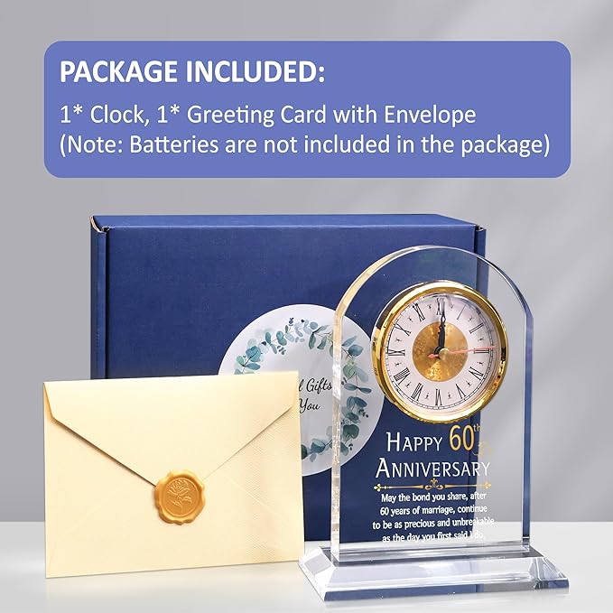 60th Anniversary Wedding Gift, Anniversary Quartz Clock, Desk Table Clock, 60 Years of Marriage, Golden Wedding for Couple, Parents, Grandparents (60th Anniversary)