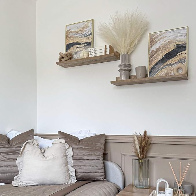 Mobili Fiver, Set of 2 Rachele Shelves, 23.62 in, Oak, Melamine-Finished, Wall Mounted Shelves for Bedroom, Corridor, Kitchen, Entrance, Living Room, Office, Italian Furniture