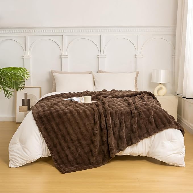 YUSOKI Luxury 3D Bubble Throw Blanket 3.1lb,All Ages,Home Decoration, (Brown,60 * 80inches)