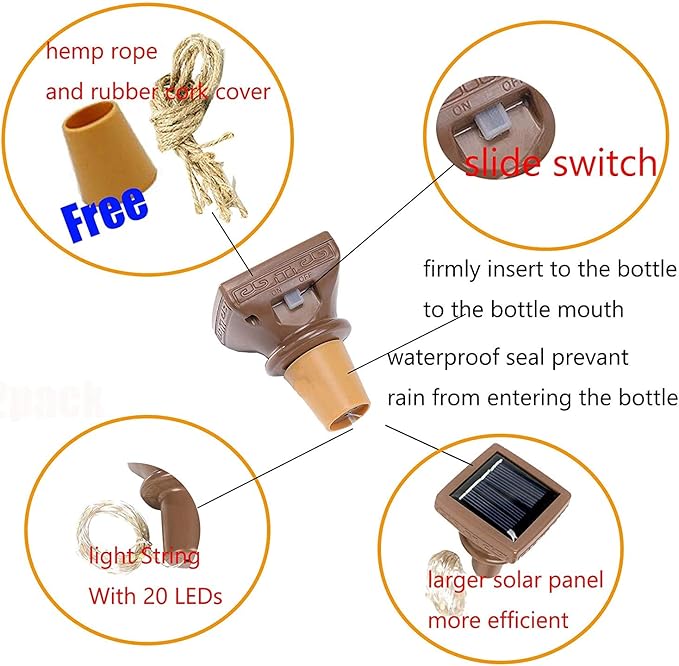 YJFWAL Upgraded 12 Pack Solar Wine Bottle Lights, 20 LEDs Waterproof Copper Light, Bottle Light Fairy Cork String Lights for Yard Patio Decor, DIY Birthday Gift for Mom Grandma Girlfriend(3 Colors)