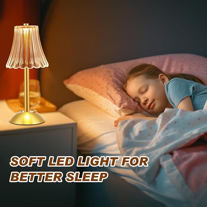 Liliful 2 Pcs LED Portable Cordless Table Lamp Touch Battery Operated Rechargeable Desk Lamp 3 Color Dimmable for Bedroom Living Room Dining (Diamond Style,Gold)