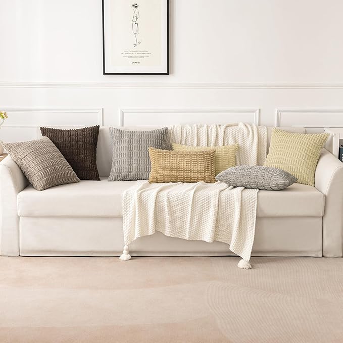 MIULEE Pack of 2 Corduroy Decorative Throw Pillow Covers 18x18 Inch Soft Boho Striped Pillow Covers Modern Farmhouse Home Decor for Sofa Living Room Couch Bed Dark Brown