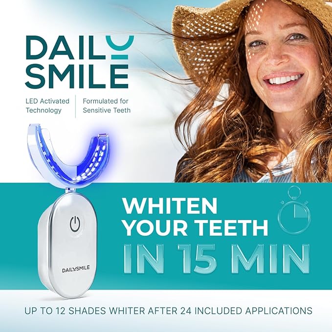 Teeth Whitening Kit with LED - Formulated for Sensitive Teeth, Hands-Free, Waterproof LED Light and 4 Gel Pens, Instant Results