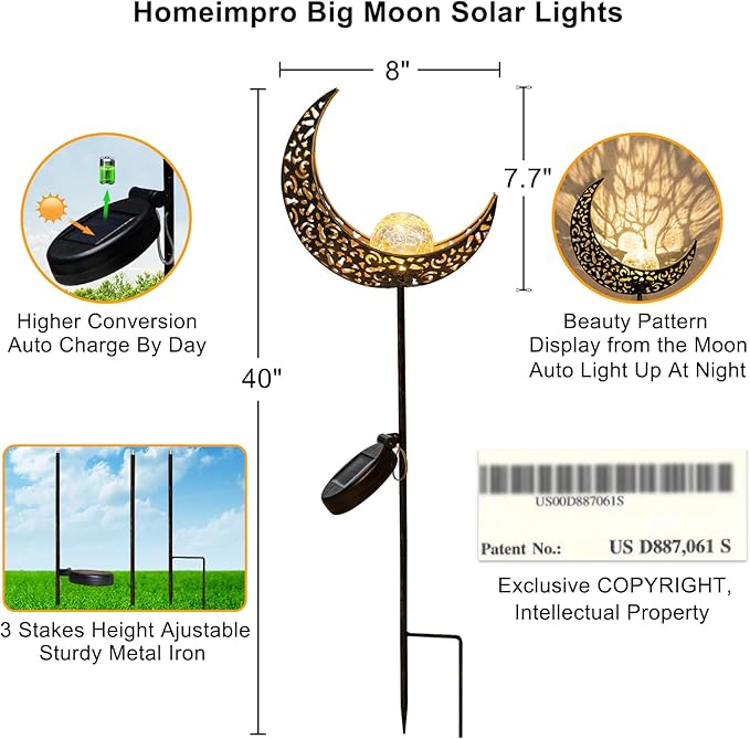 Homeimpro Moon Solar Lights Outdoor Garden Decor Gifts for Mom Women,Waterproof Stakes Yard Decorations for Lawn, Patio Accessories, Backyard Ornaments Birthday Gifts Mother Grandma (Bronze)
