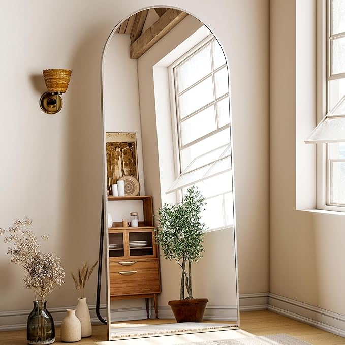 56"x21" Floor Full Length Mirror Standing Full Body Rounded Corner Rectangle Mirrors with Stand Hanging Wall Mounted Leaning Bedroom Living Room Bedroom Cloakroom