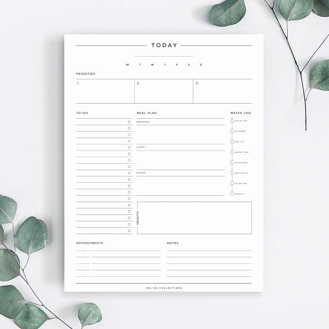 Bliss Collections Daily Planning Pad, To Do List Notebook - Undated Tear-Off Sheets Notepad - Work Calendar, Organizer, Scheduler for Goals, Tasks - Minimalist, 8.5" x 11", 50 Sheets
