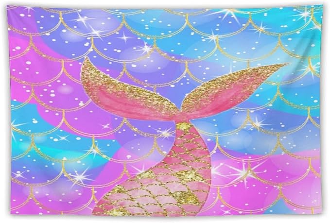 HZOHNAGO Mermaid Scales Tapestry Colorful Shiny Scales Mermaid Tail Pattern Printed Wall Tapestry Wall Hanging for Bedroom Living Room Dorm 90" W x 60" H