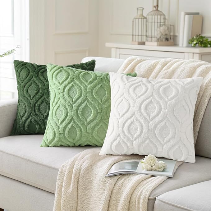 decorUhome Throw Pillow Covers 16x16 Inch Set of 2, Soft Plush Decorative Faux Fur Cream Beige Solid Couch Pillow Covers, Accent Farmhouse Neutral Square Euro Pillow Cases for Sofa Bed Living Room