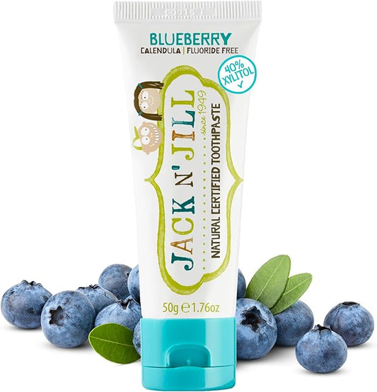 Jack N' Jill Natural Toothpaste for Baby and Infants - Fluoride Free Training Toothpaste, 40% Xylitol, BPA Free - Blueberry, 1.76 oz (Pack of 1)