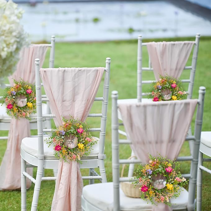 6 Pcs Spring Summer Hanging Flower Swags Wreaths Mini Artificial Wild Flower Wreath Artificial Candle Rings Wreaths for Pillar Front Door Porch Wall Window Farmhouse All Seasons Decoration