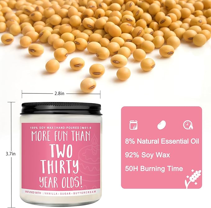 60th Birthday Gifts for Women, Perfect Birthday Present, Funny Presents for Mom, Friends, Wife, Sister, 7oz Vanilla Cream-Scented Candle