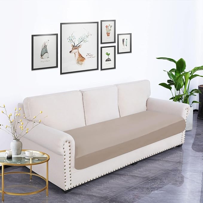 hyha Waterproof Couch Cushion Covers, Stretch Sofa Couch Seat Slipcover for Dog Washable, Non-Slip Waterproof Outdoor Cushion Covers for Patio Furniture Replacement (1 Piece for Large, Taupe)