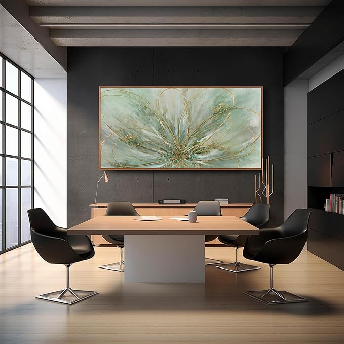 Framed Canvas Prints Gold Line Poster Abstract Wall Ar Green Pictures Wall Decor 29"x 58" Modern Artwork Large Wall Decorations for Living Room Home