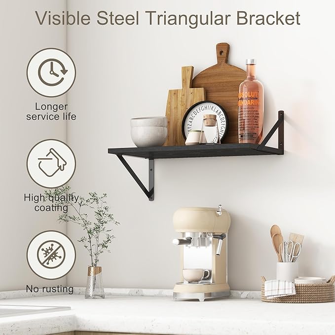 Fun Memories 20 Inch Floating Shelves for Wall, Black Bathroom Shelves Set of 2, 12 Inch Deep Wall Shelf for Bedroom, Kitchen, Large Home Decor Shelves Farmhouse Storage Shelf